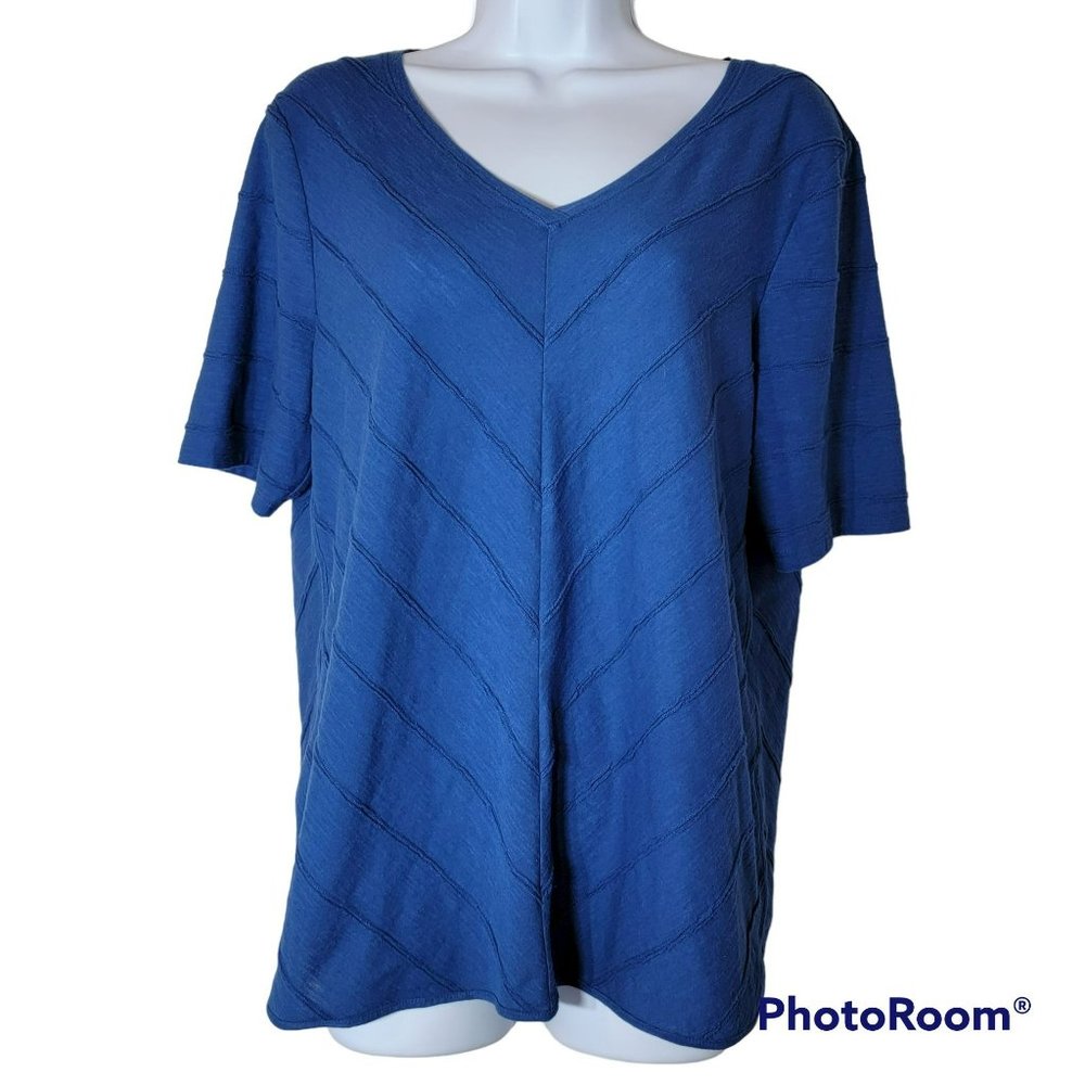 Chico's Women's Blue Chevron Pattern with Short Sleeve Top Size Large